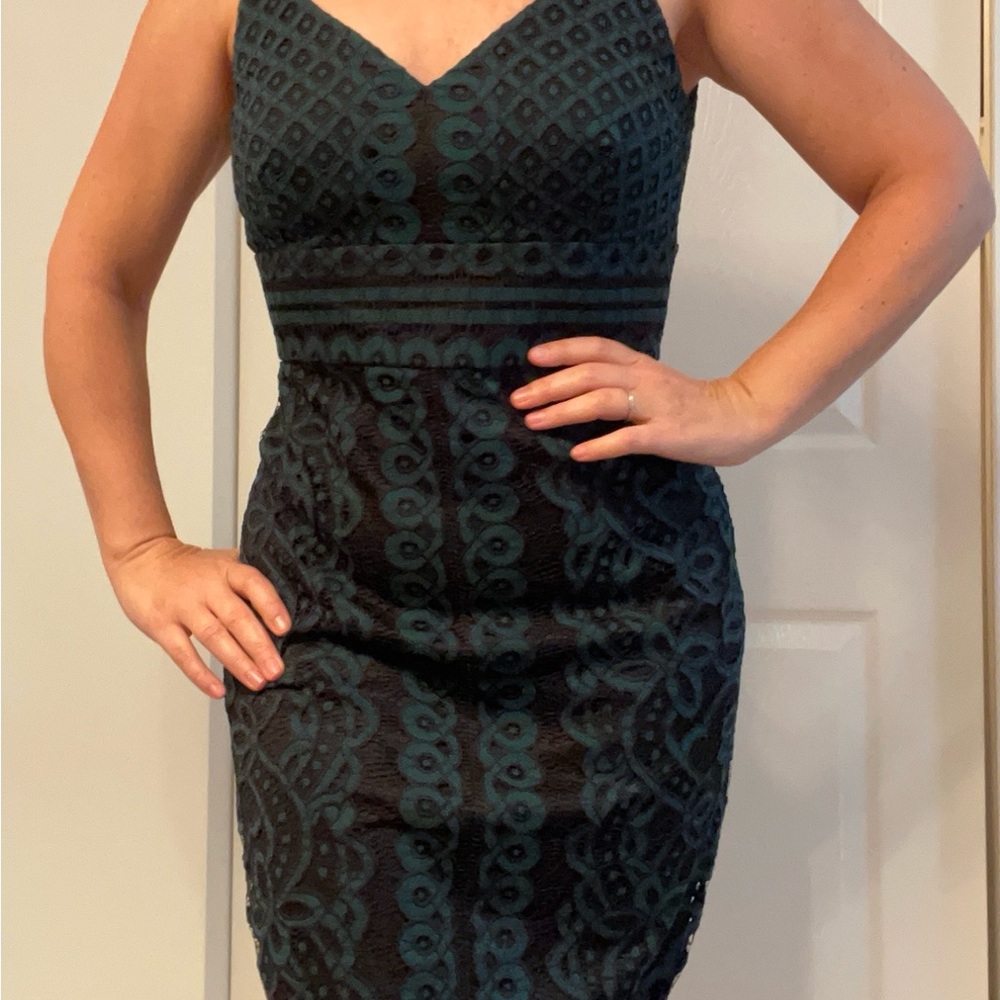 BISOU BISOU Black and Teal Lace Cocktail Dress